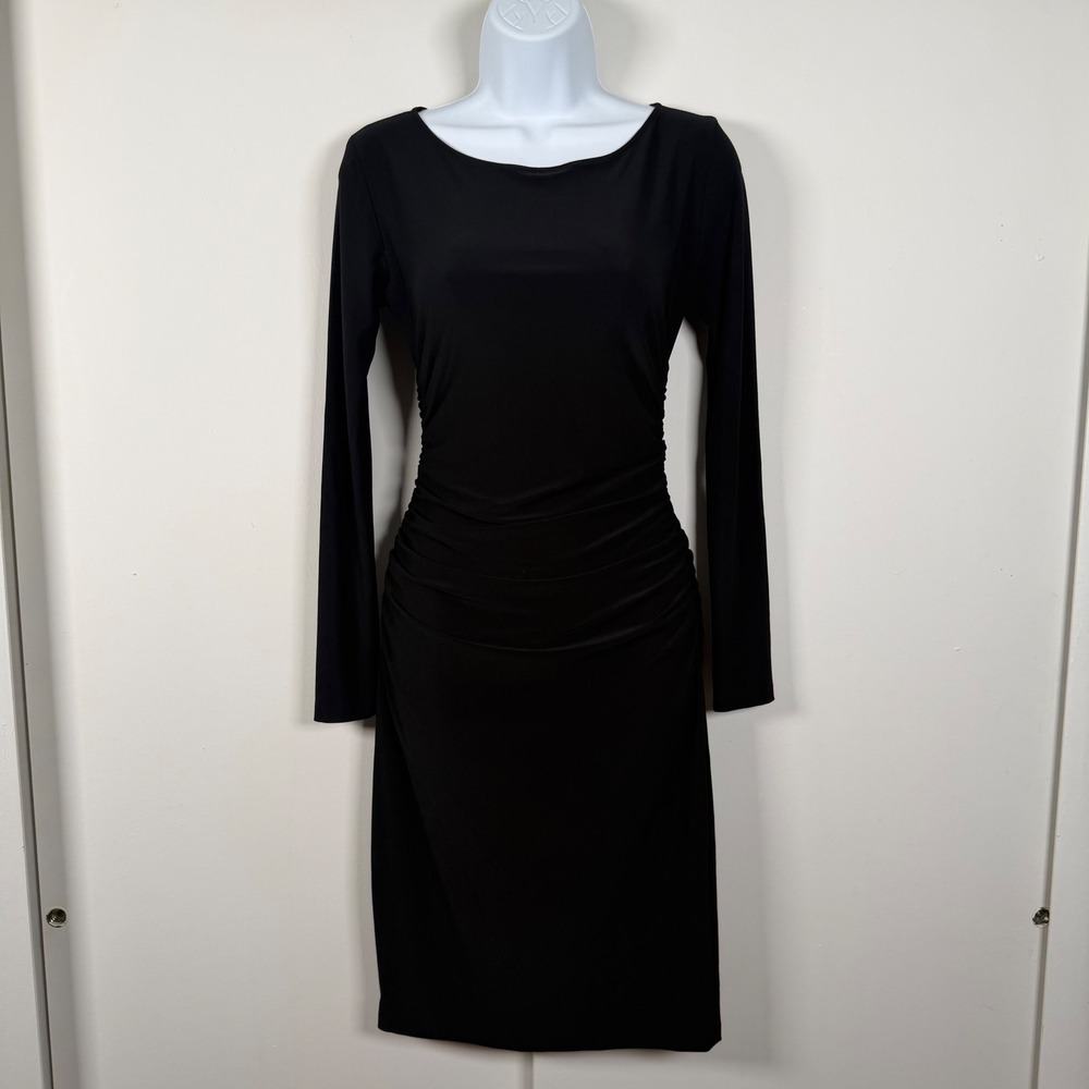 Norma Kamali Black Ruched Long Sleeve Bodycon Mini Dress Small